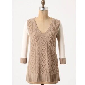 Anthropologie PILCRO Dually Clad Twofer Sweater Top Brown‎ Wool Cable Knit M